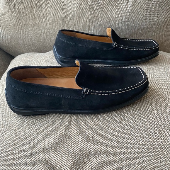 Geox Respira Men’s Driving Loafer. Black Suede W/Cream White Stitching, Size 44. - Picture 12 of 16